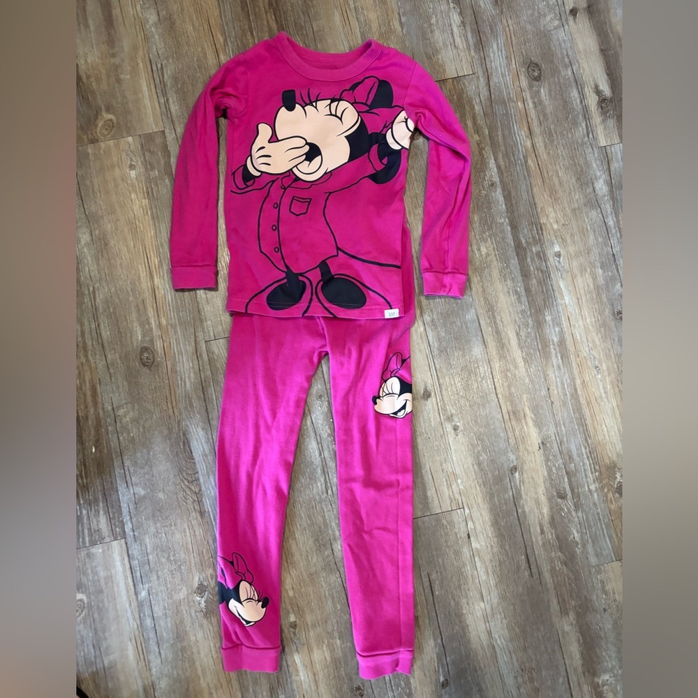 GAP Girls Pink Minnie Mouse Pajama Set - Long Sleeve Top & Leggings Size 6